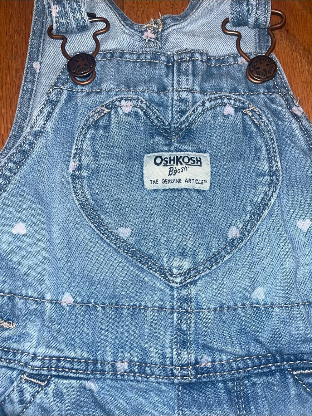 OshKosh B'gosh Toddler Girls Denim Overalls Size 2T Hearts